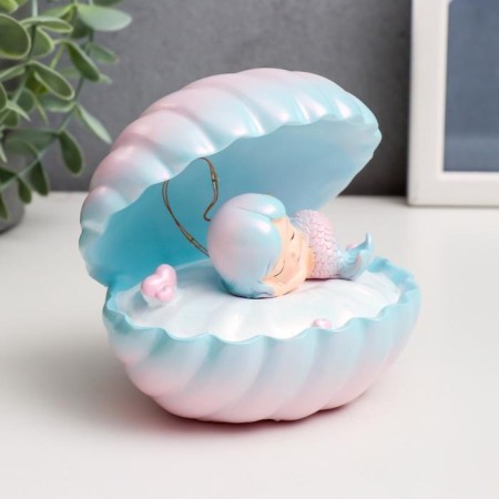 Souvenir Polystone Light "Sleeping Mermaid in the shell" Blue-pink 13x12x10 cm-3