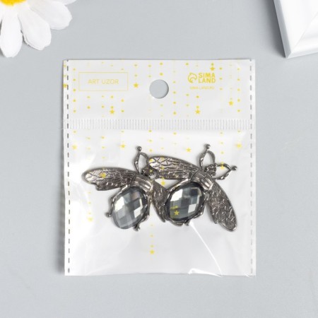 Decor for creativity metal, rhinestones "fly" dark silver 3.5x4.7 cm-4
