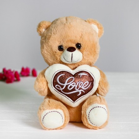 Soft toy "Bear with the heart", beige color-1