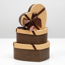 A set of boxes 3 in 1 “heart”, with a bow, brown, 22 x 20 x 9 - 16 x 14 x 6 cm