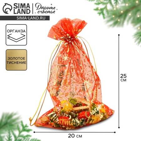 Bag Gift Organza Happy New Year, 20 x 30 cm +/- 1.5 cm, New Year-1