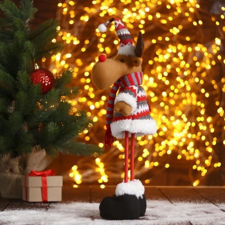 Soft toy "Deer in a striped scarf-day legs" stands, 11x36 cm-1