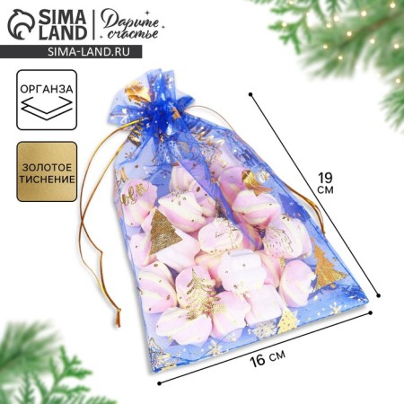 Bag Gift Organza "With New Happiness", 16 x 24 cm +/- 1.5 cm, New Year