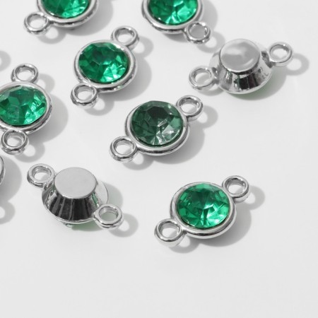 Circle Connector 2.4 × 1.5 × 0.7 cm, (set 10 pcs.), Green color in silver