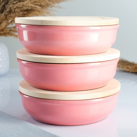 Set for the junction "Vyatka No. 3" (3 containers 1l. + 3 wooden covers), pink