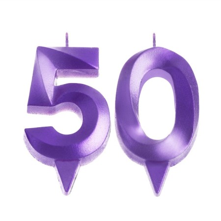 Candle in the cake jubilee "line" (set 2 in 1), number 50, purple metallic, 6.5 cm-2