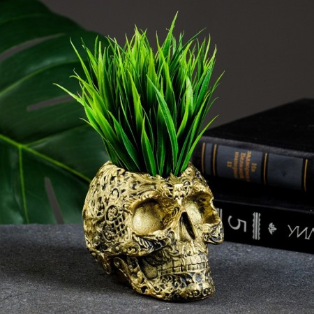 Kashpo - organizer "Skull Flower" aged gold, 11x7x7cm-1