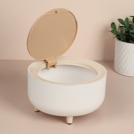 Organizer for storing cosmetic supplies, push-to-Open, with a lid, d-19.5 × 11 cm white/brown color-3