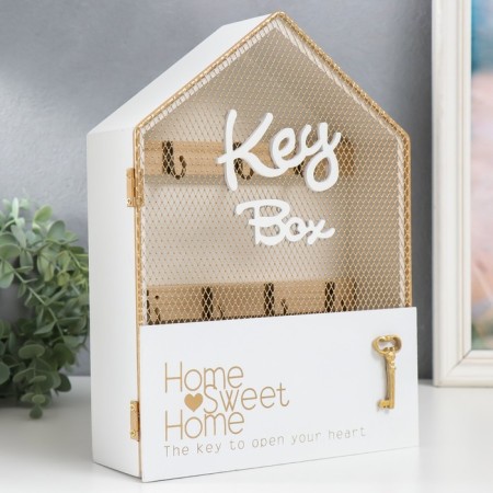 Klyuchnitsa tree 7 hooks "House, cute house. Key" White with gold 22x7x30 cm-1