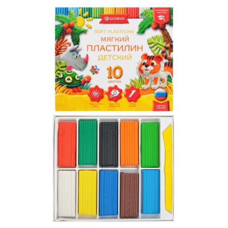 Globus plasticine "Children's", 10 colors, 150 g, soft