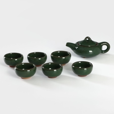 A set for the tea ceremony ceramic "lunar stone", 7 objects: kettle 150 ml, 6 PIAL 50 ml, green color