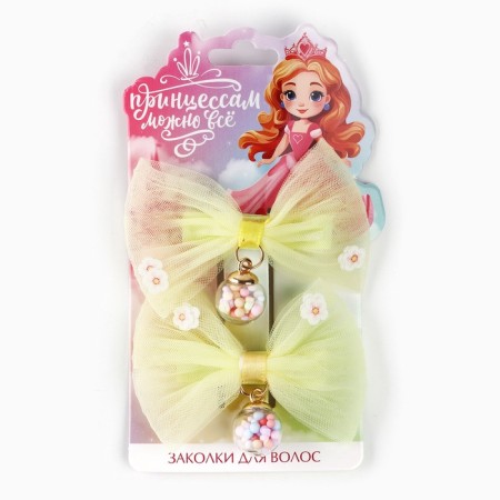 Hair clip with a bow "Princesses can be all", 7 x 5 cm-1