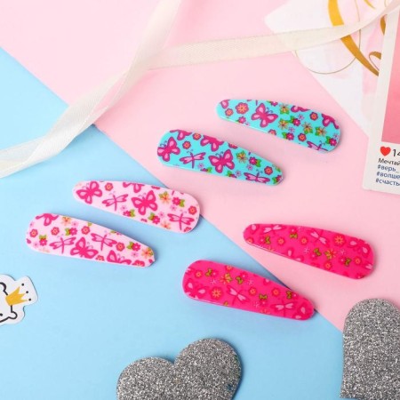 Invisibility for Herty hair (set 6 pcs) butterflies and flowers, 5.5 cm, pink-blue