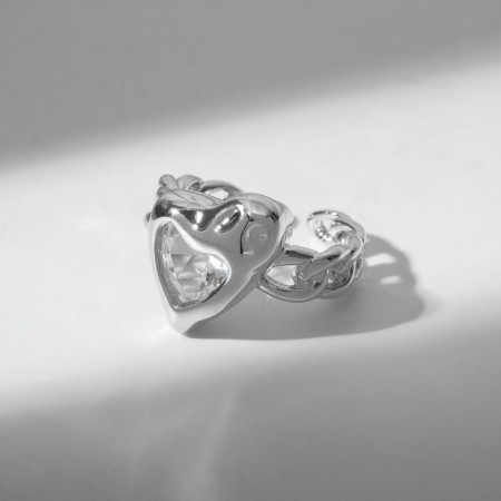 Ring "Fantasy" heart, vision, white color in silver, dimensionless