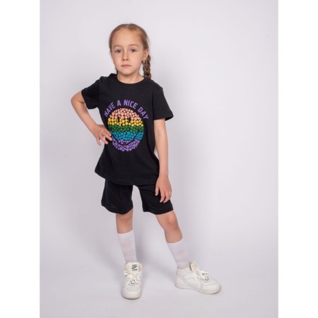 Kit for girls (T -shirt, shorts), height 110 cm, black color-1