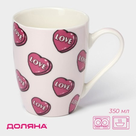 Porcelain share mug "Flight of hearts", 350 ml, pink color