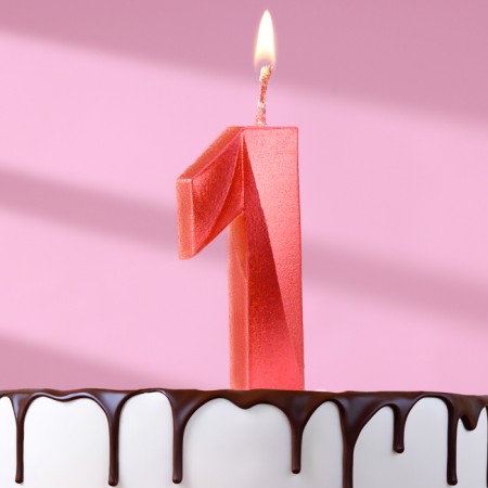 Candle in the Cake "Fine", number "1", red metallic, 6.5 cm