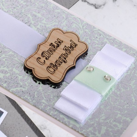Money envelope "Happy wedding!" pattern, white bow, 19x9 cm-2