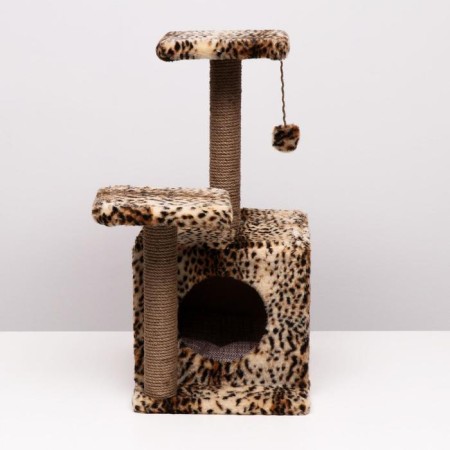 House for cats with a clawe, square, 3x-storey, 45 × 47 × 75 cm, leopard-1