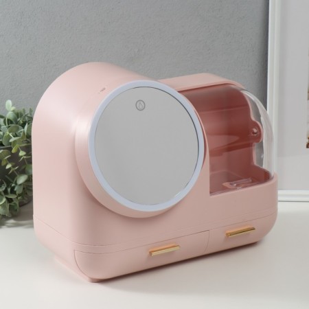 Cosmetics box Plastic, mirror with light pink backlighting 37.5x22x31 cm-1