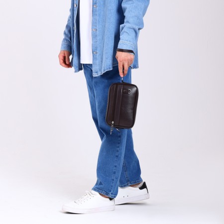 Male bag over the shoulder, artificial leather, brown color-5
