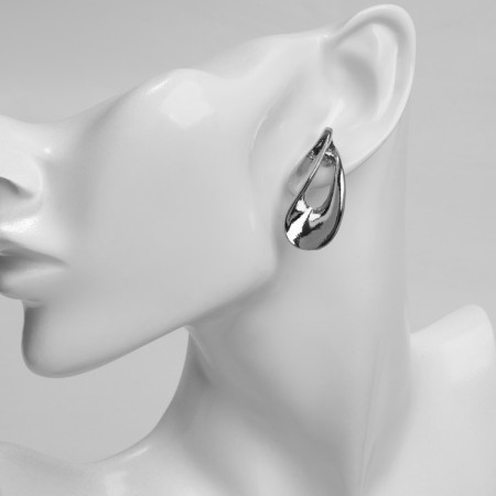 Earrings Metal "bend" wave, color silver-2