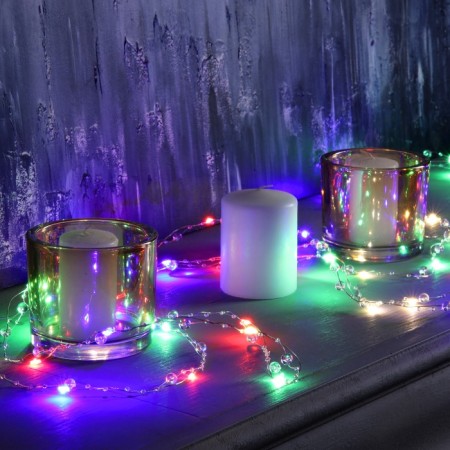 Garland “thread” 5 m dews with nozzles “balls”, IP20, silver thread, 50 LED, 8 modes, glow of multi, 220 V
