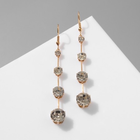 Hanging earrings with rhinestones "Drop" path, white color in gold, 6.2 cm-2
