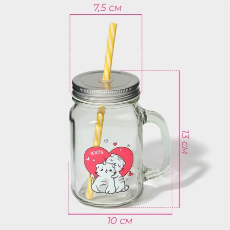 Bank Glass Daula "Kotik", 450 ml, 10 × 7.5 × 13 cm, with a handle, a lid and a tube-1
