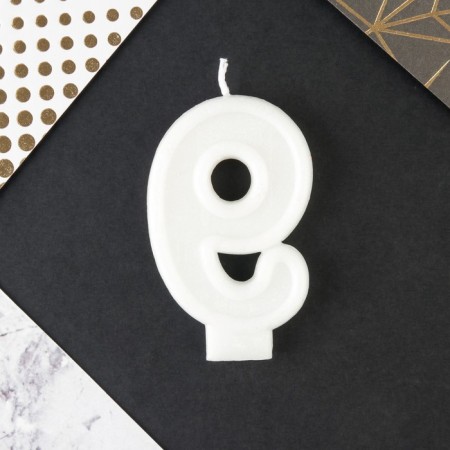 A candle for a cake, a figure with a color application of 9 "Happy Birthday".