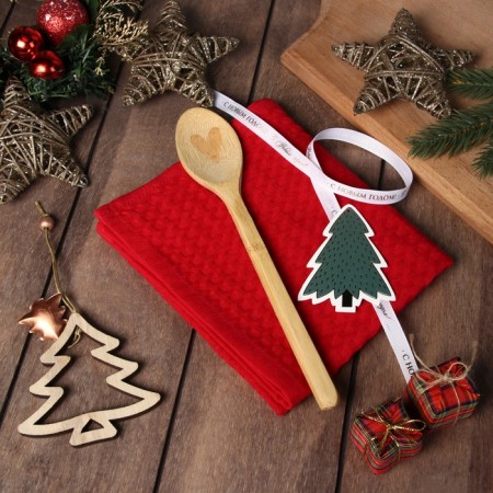New Year. NEEDLAS gift set: red color, towel 35x60cm, HL 100%, VAF 220g/m2-1
