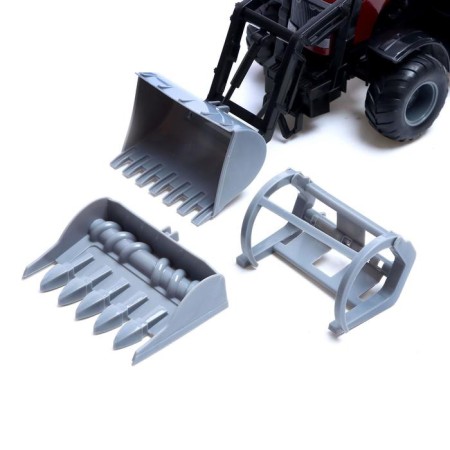 Tractor inertial "Farmer" with trailer and interchangeable buckets, burgundy color-4