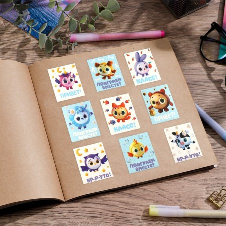 Baby paper stickers “Cute animals”, with coloring on the back, 11 x 15.5 cm-3