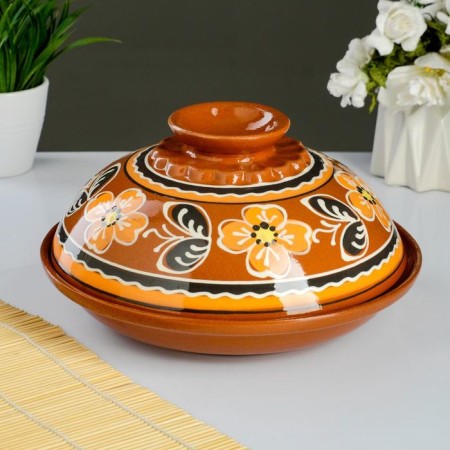 Set for pancakes 7 items: 1 pc. Pancake, 6 pcs. plates, with painting, peach-3