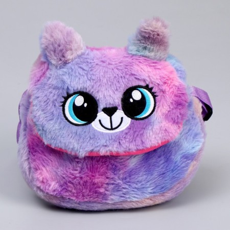 Children's fur bag "Rainbow cat", 15x13x3 cm-3