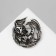 Tiger brooch in foliage, gray color in black silver