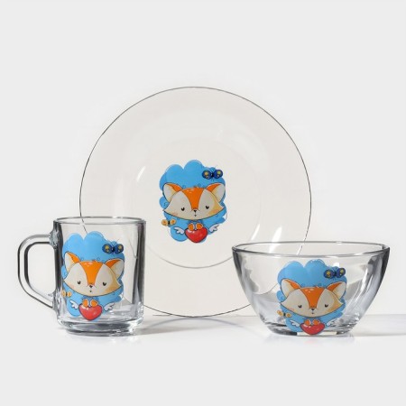 Breakfast Set "Faithful Friends", 3 items: mug 200 ml, salad bowl 450 ml, plate, MIX drawing-4