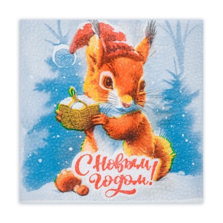 New Year's napkins of my paper choice “Squirrel and gift” 1 layer, 24x24 cm, 50 pcs-1