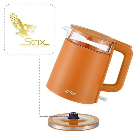 Electric kettle KitFort KT-6124-4, plastic glass, 1.2 l, 2200 watts, orange-2