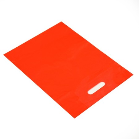 Polyethylene package with a cut handle, red 30-40 cm, 30 μm-1