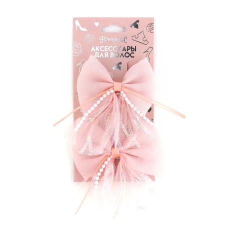 Hair clip, bow 7.5 cm, 2 pcs. Princesses
