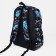 A backpack with a zipper, 3 external pockets, blue/black color