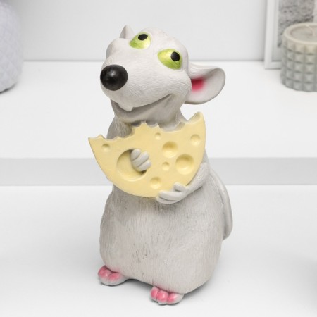 Piggy bank "Rat with cheese" gray, 24x16x14cm-1
