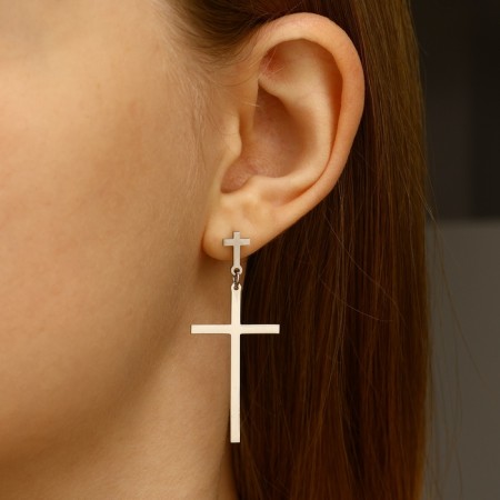 Earrings Metal "Crosses" duet, color silver-2