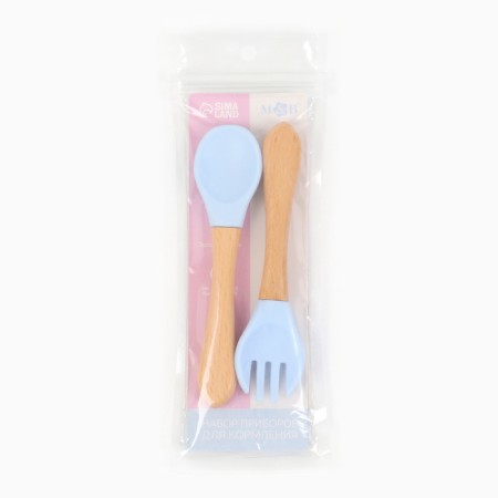 Set of children's cutlery, fork and spoon, blue color-6