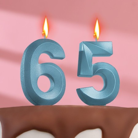 Candle in the cake anniversary "line" (set 2 in 1), number 65 /56, blue metallic, 6.5 cm