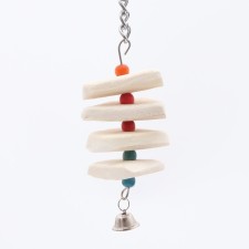 A toy for birds with a karakatitsa carapace and beads, 18 x 6 cm