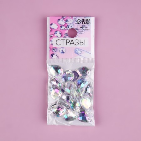 Rhound rhinestones “drop”, from organic glass, with holography, 10 × 14 mm, 20 pcs-3