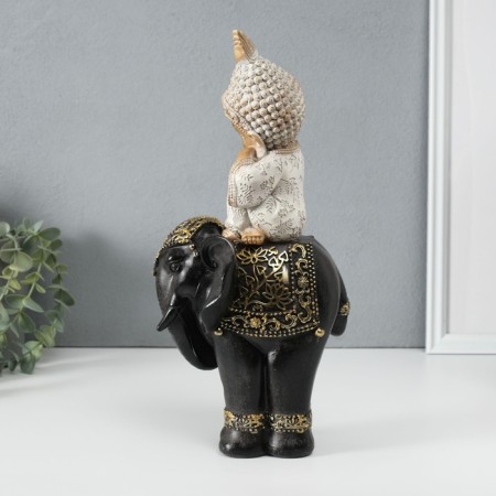 Polystone souvenir "Little Buddha on the Black Elephant" 14x14x30 cm-4