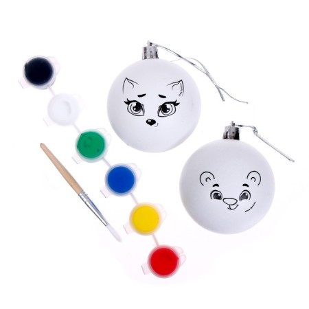 New Year's set for creativity. Christmas balls for coloring "New Year! Fun friends ", set 2 pcs, paints-4